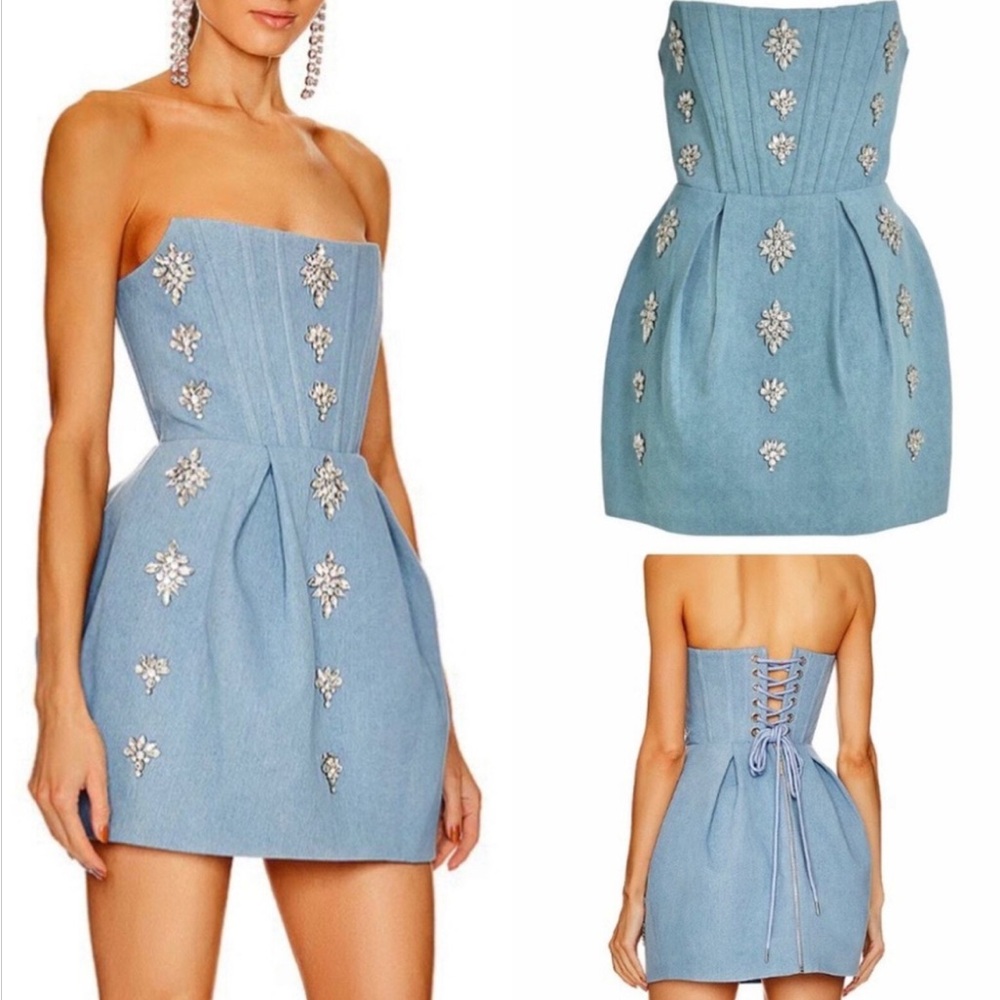 Maraya Denim Diamond Mini Dress - Picture 3 of 4